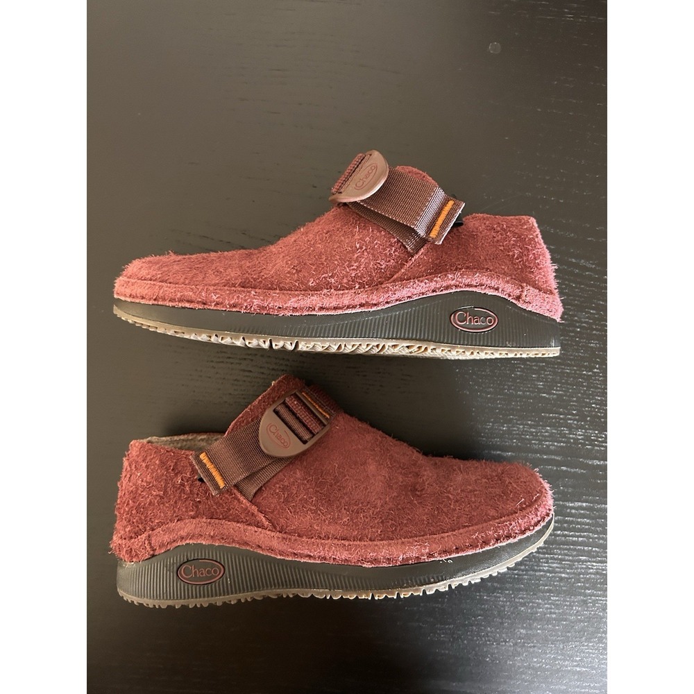 Chaco Paonia Womens 7 Suede Clog Slip On Shoe Burgundy Strap Buckle Wool Casual